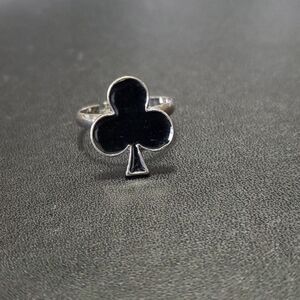 *Sale* Black enamel club ring